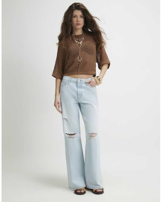 River Island Brown Open Stitch Knitted T-Shirt