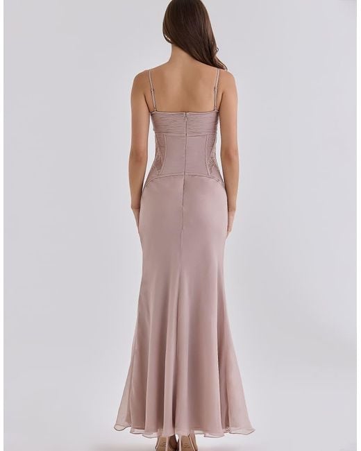 House Of Cb Purple Catalina Georgette Lace Panelled Maxi Dress