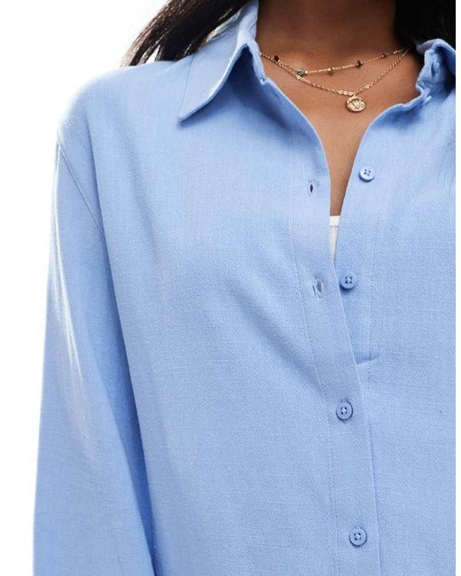 Only Petite Blue Linen Mix Shirt Co-ord