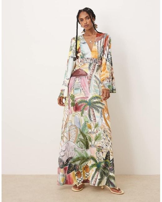 Isabelle Pennington Edmead Natural Isabelle Pennington-Edmead Nevis Satin Kimono Sleeve Maxi Dress