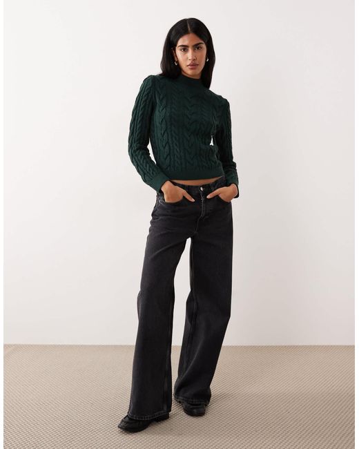 Pull à col montant en maille torsadée - foncé Mango en coloris Green