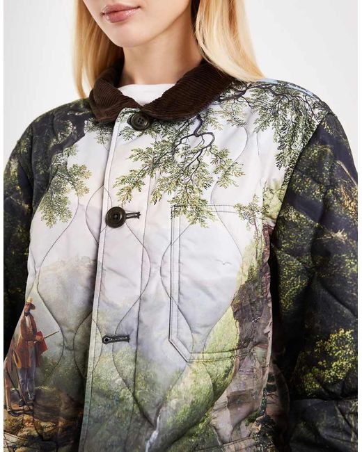 Polo Ralph Lauren Gray Quilted All Over Print Shirt Jacket
