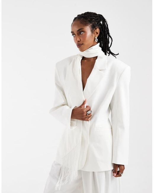 ASOS White Fringed Scarf Oversized Blazer