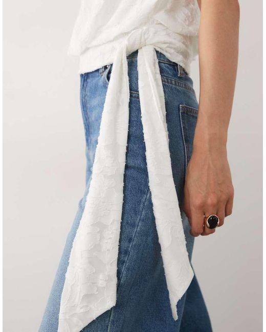 Miss Selfridge White Burnout Bandeau Top With Waist Tie
