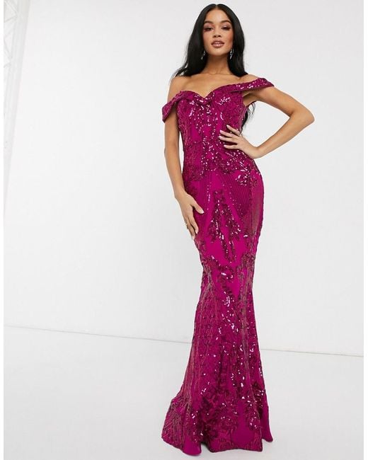 Pink Sequin Embellished Bardot Maxi Dress for Women Ecuador Ubuy