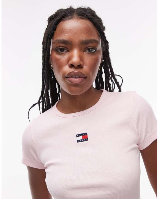 T-Shirt A Coste Con Stemma di Tommy Hilfiger in Pink