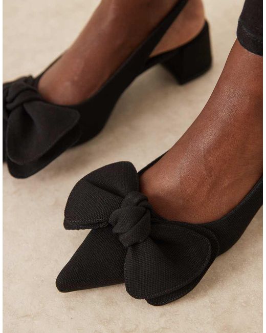 ASOS Black Symbol Bow Slingback Mid Block Heeled Shoes