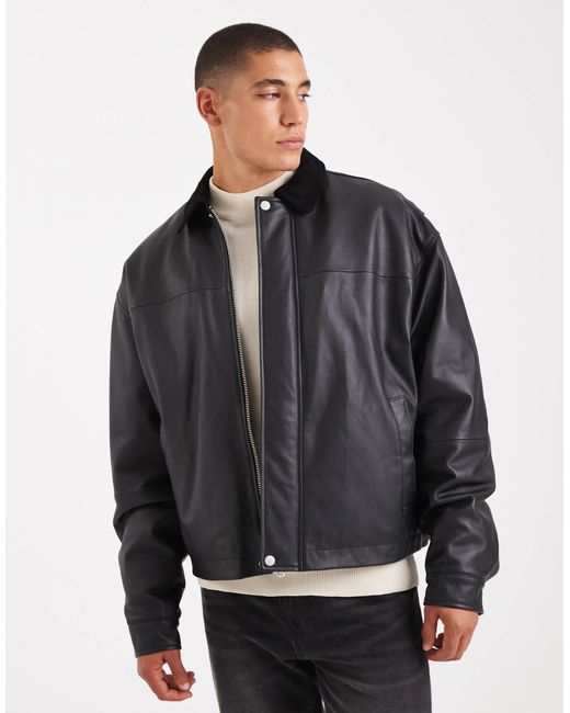 ASOS Gray Real Leather Coach Jacket for men