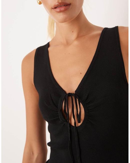 Mango Natural Compact Knit Midi Tea Dress With Tie Detail