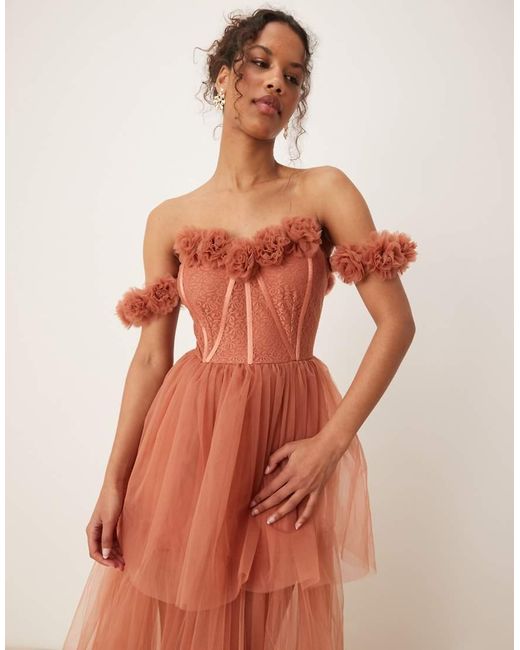 LACE & BEADS Multicolor Rosette Corset Maxi Dress