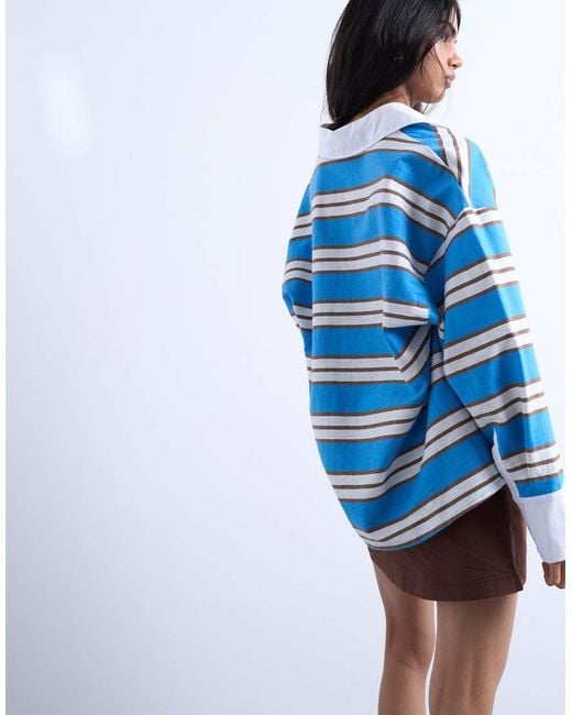 TOPSHOP Blue Long Sleeve Woven Polo Top