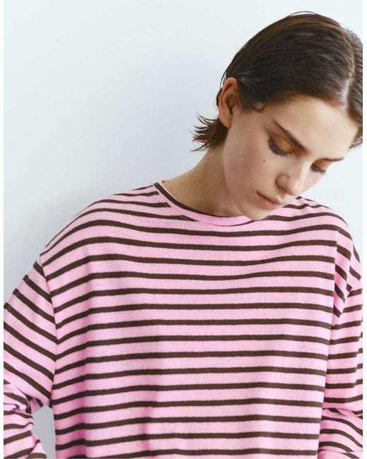 Pull&Bear Red Long-sleeve Striped T-shirt