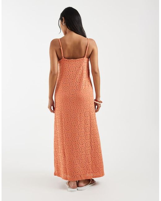 Vero Moda Orange Jersey Floral Broderie Cami Midi Dress