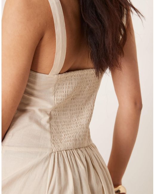Robe mi-longue à encolure carrée et taille basse - avoine ASOS en coloris Natural