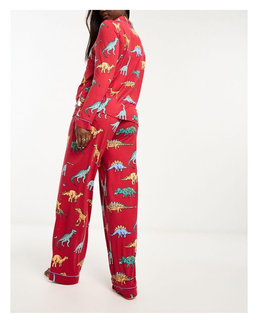 Pijama largo abotonado con estampado Chelsea Peers de color Red