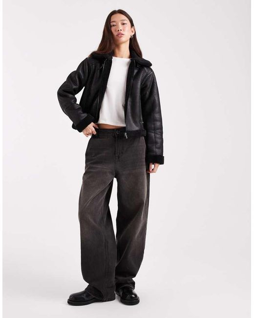 New Look Black Cropped Aviator Jacket