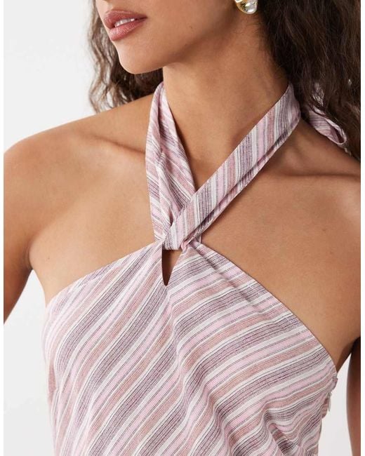 Cotton On Pink Linen Look Halterneck Dress