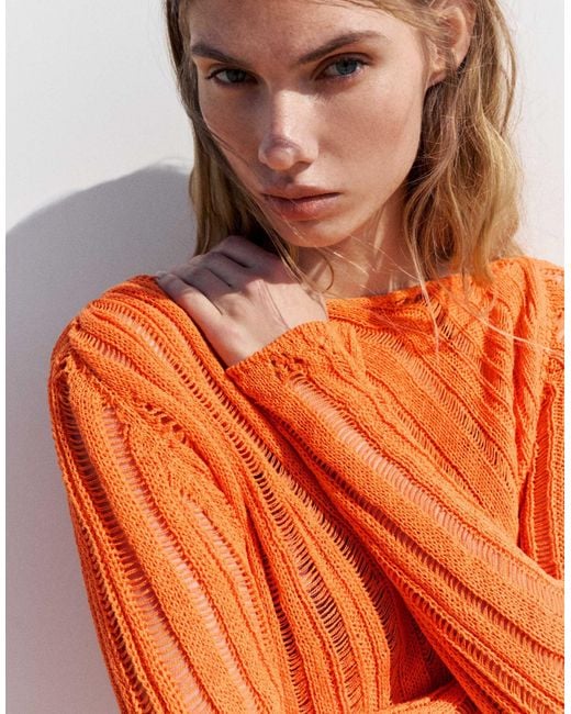 Pull en maille ajourée Pull&Bear en coloris Orange