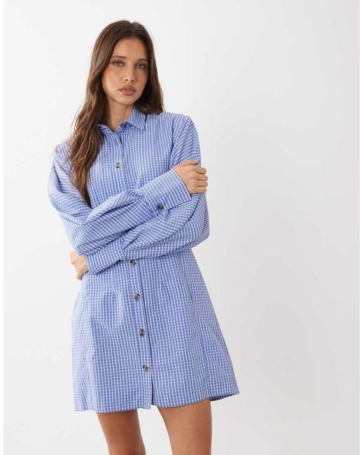 ASOS Blue Mini Shirt Dress With Cinched Waist