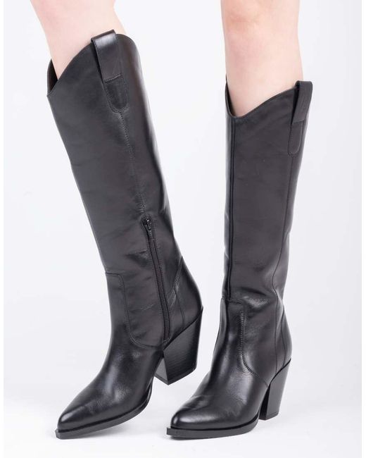 OFF THE HOOK Blue Austin Leather Pointed-Toe Knee-High Western Boots