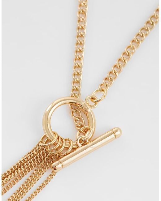 ASOS White T-bar Lariat Necklace With Tassel Chains