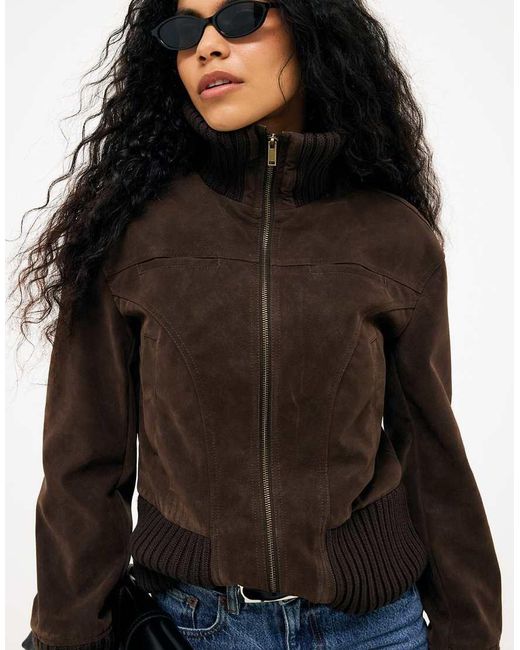 NA-KD Black Rib Detail Faux Leather Jacket