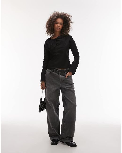 TOPSHOP Poplin Top Met Gedraaide Voorkant in het Black