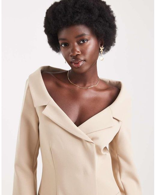 ASOS Natural Off Shoulder Blazer Dress