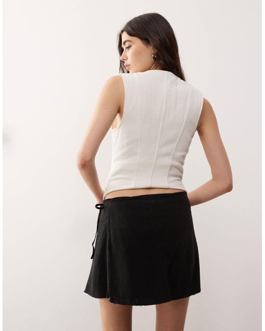 Weekday Black Circee Linen Mix Wrap Mini Skirt