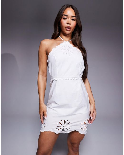 River Island Blue Halterneck Cutwork Mini Dress