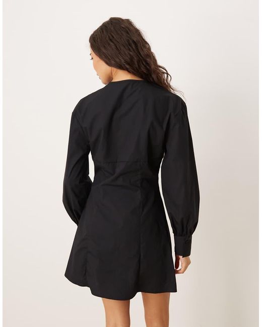 ASOS Black Round Neck Button Through Waisted Mini Dress