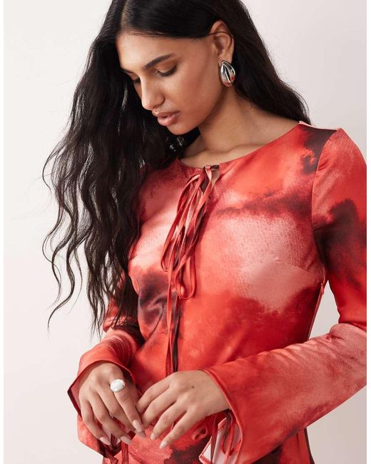 DASKA Red Satin Tie Detail Maxi Dress