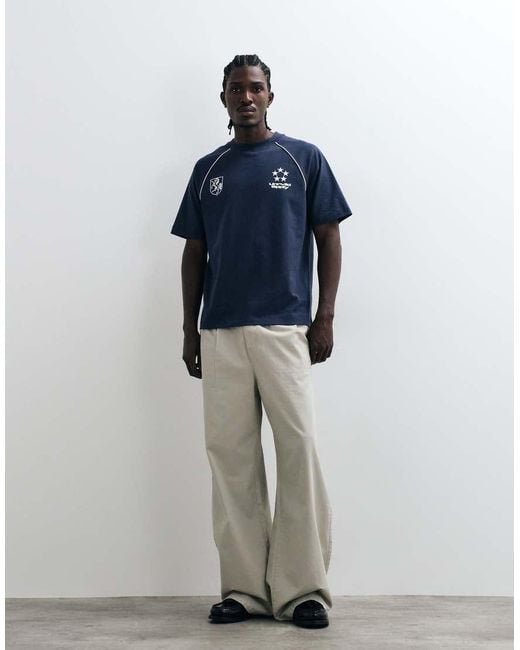 ASOS Blue Heavyweight Relaxed T-shirt With Football Graphic for men