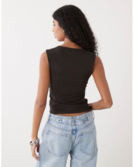 Weekday Black Plunge V-neck Top
