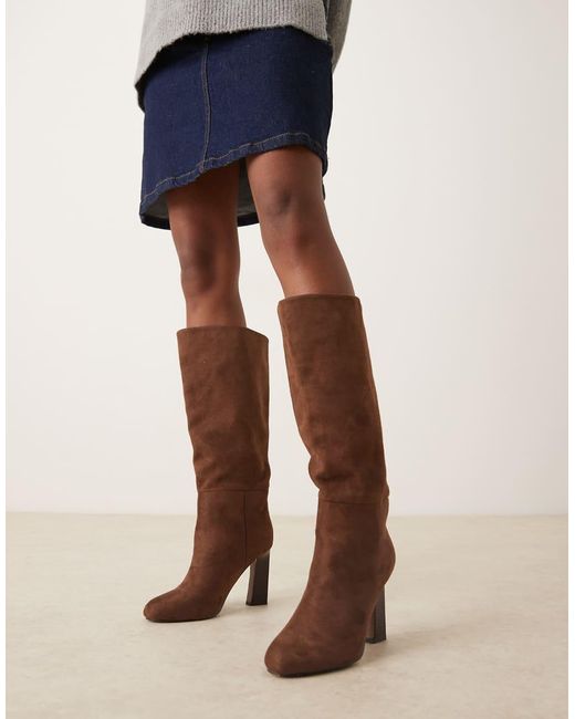 ASOS Brown Carly Block Heel Pull On Knee Boots
