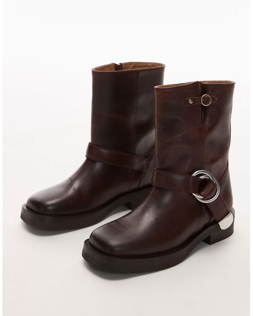 & Other Stories Black Leather Biker Boots With Square Toe