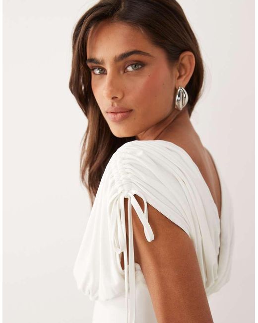ASOS White Slinky Deep Ruched Off The Shoulder Top