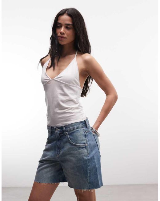 Weekday Blue Low Waist baggy Denim Shorts With Twisted Front Seam