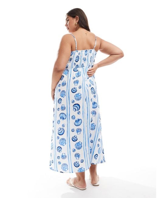 Vero Moda Blue – midi-trägerkleid mit em muschelmuster