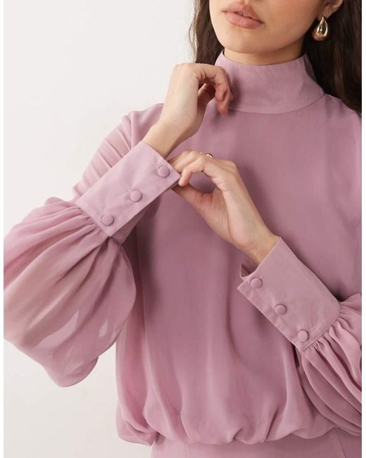 ASOS Pink High Neck Deep Cuff Maxi Dress
