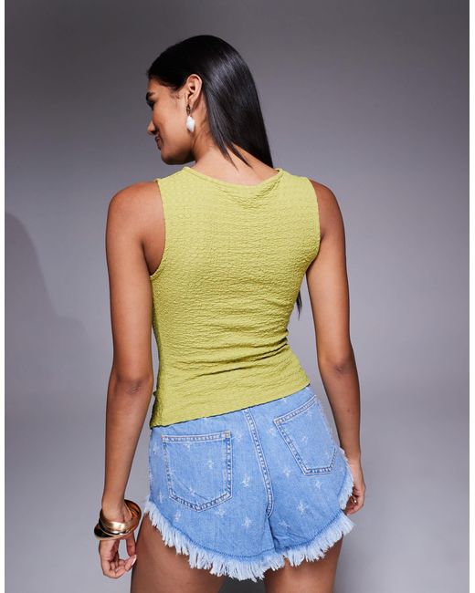 River Island Green Textured Button Front Top