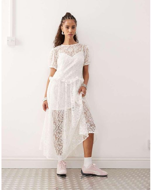 Reclaimed Vintage Natural Festival Layering Lace Midi Dress