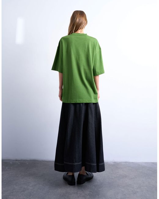 TOPSHOP Green Oversized Drop Shoulder Tee