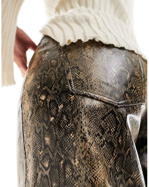Mango White Snake Print Leather Look Trousers
