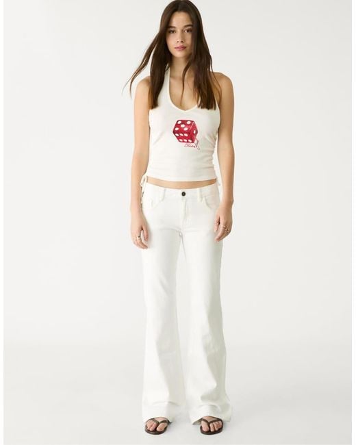 Stradivarius White Dice Print Halter Top