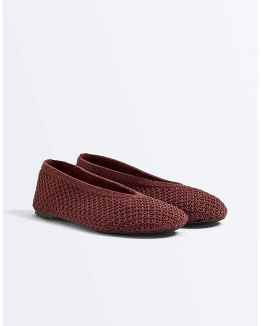 Oysho Brown Crochet Ballet Flats