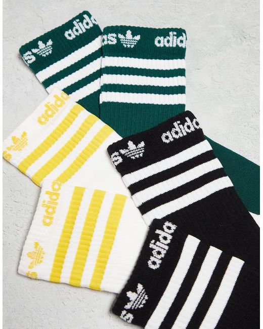 Confezione da 3 paia di calze alte verdi, bianche e nere con scritta di Adidas Originals in White