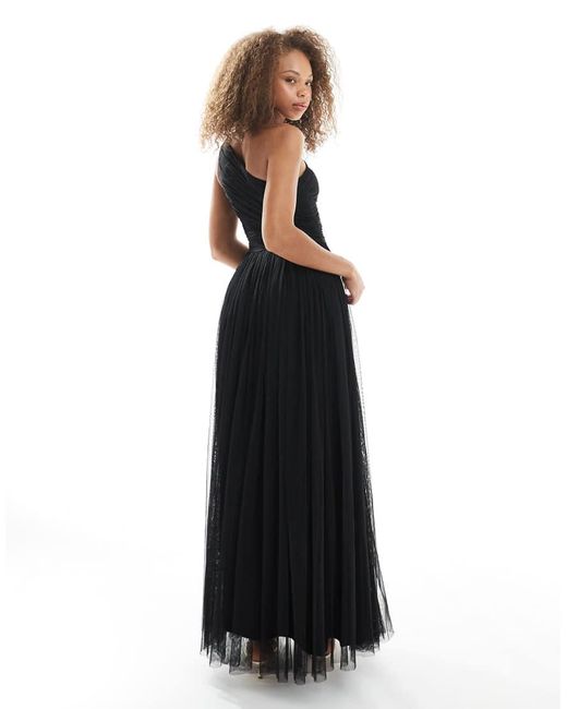 LACE & BEADS Black Bridesmaid One Shoulder Maxi Dress