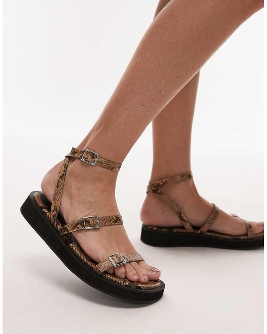 TOPSHOP Brown Jake Buckle Sandals
