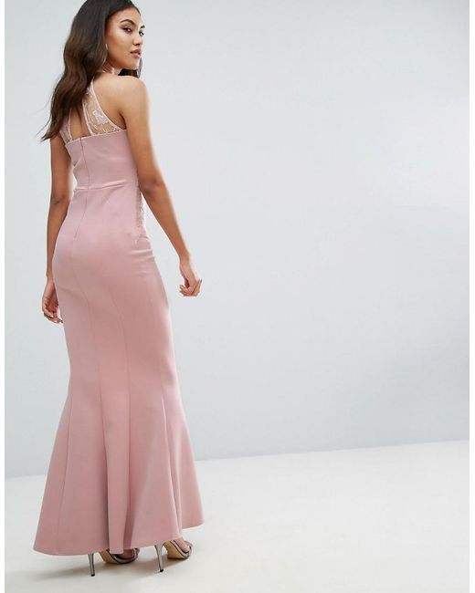 lipsy michelle keegan pink dress Lipsy Michelle Keegan Loves Sweetheart Maxi Dress With Sequin Lace Upper in  Brown